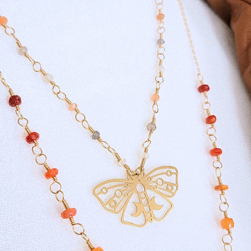 Gold Moonstone Lotus Necklace